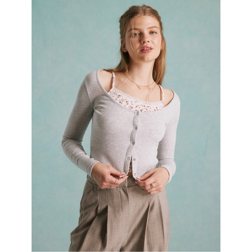 Miss Selfridge 2-In-1 Floral Insert Top (Gray Heather)